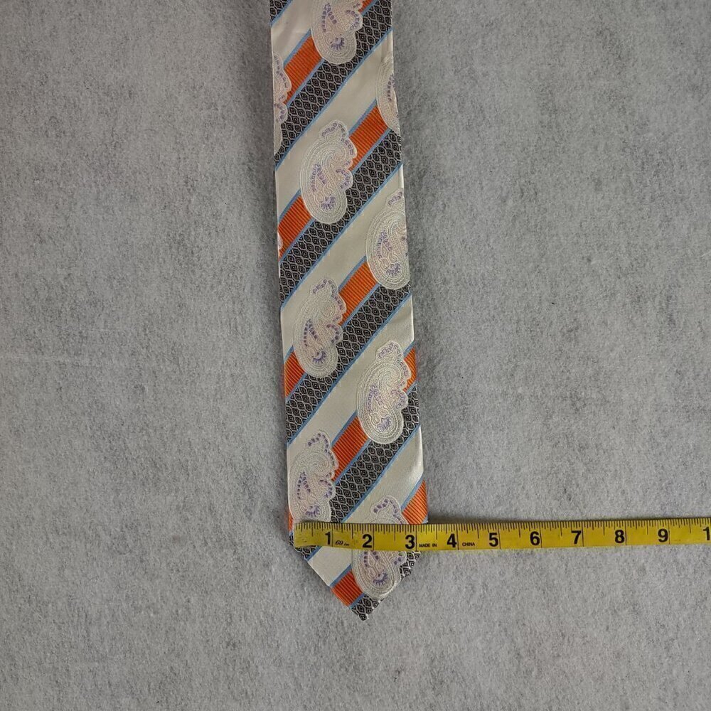 Karl Knox Men's White, Black, Orange, Purple Paisley 100% Microfiber Necktie - Picture 6 of 8